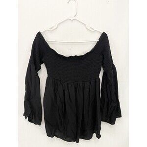 Torrid Shirt Size 00 32” Off Shoulder Long Sleeve Solid Black Stretch Blouse Top